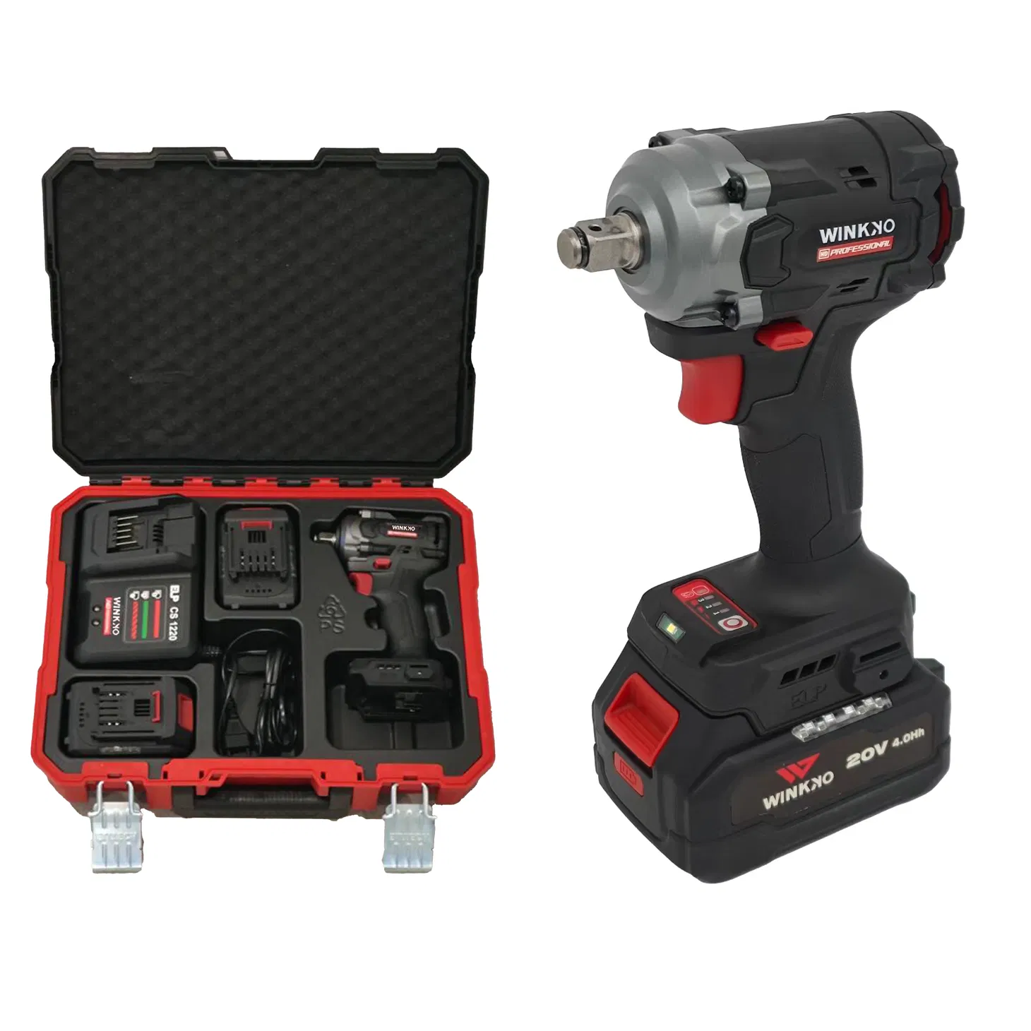 Winkko 18V Industrial Cordless Brushless High Torque Electric Impact Wrench Household Electric Wrench Two Lithium One Battery