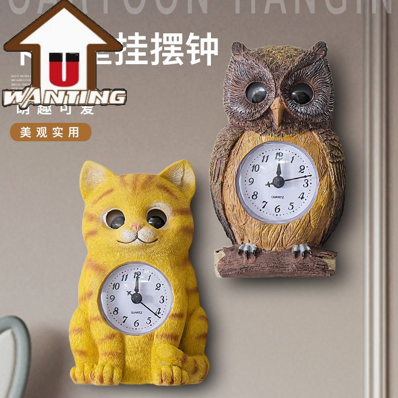 Wholesale Creative Cartoon Cat Wall Hanging Clock Family Bedroom Decoration Resin Material Crafts
