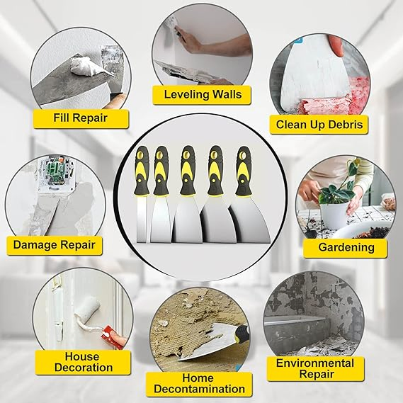 5 PC Stainless Steel Thickened Putty Knife Tool Gypsum Scraper Set