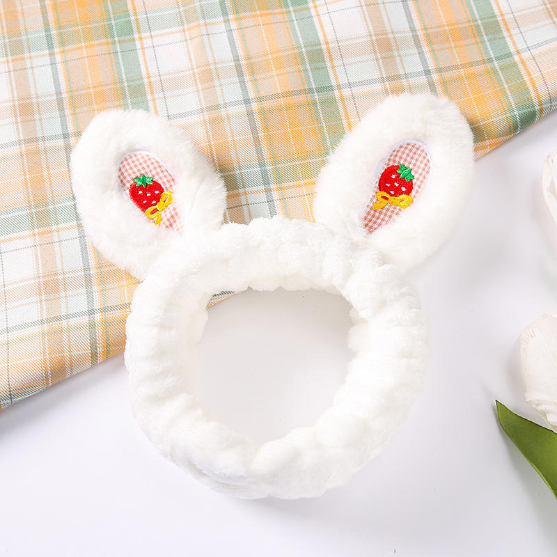 Women Fashion Soft Flannel Bunny Ear Cosmetic Shower Elastic Headband