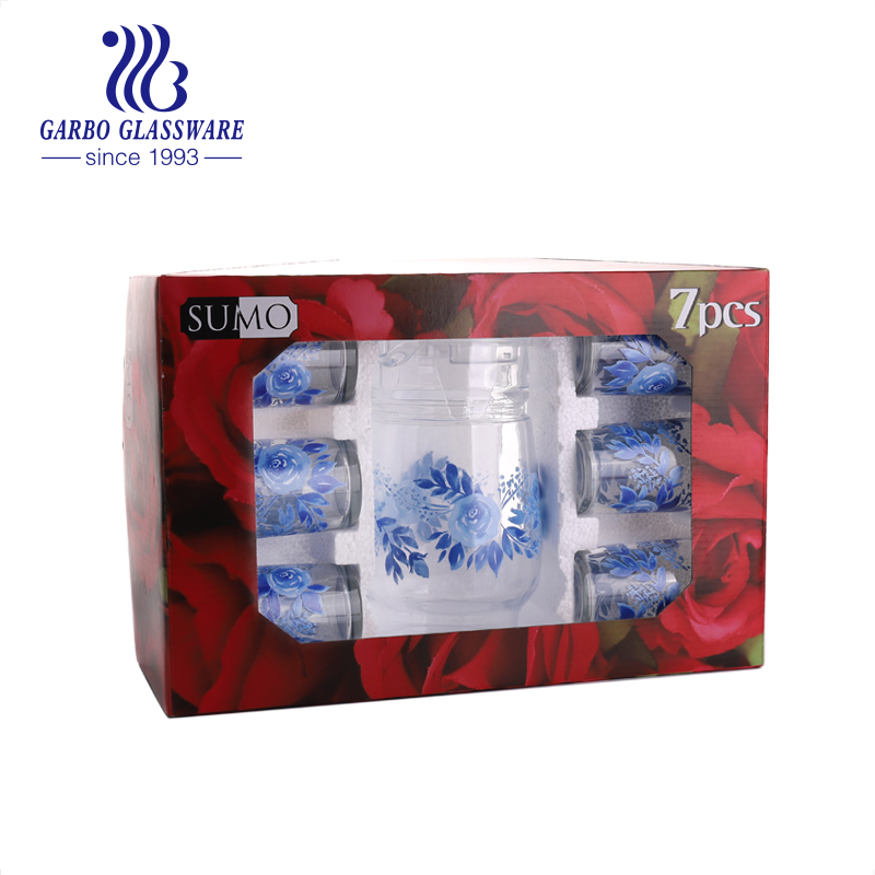 7PCS Hot Selling Jug with Tumblers Decal Drinking Pitcher Glass Water Set