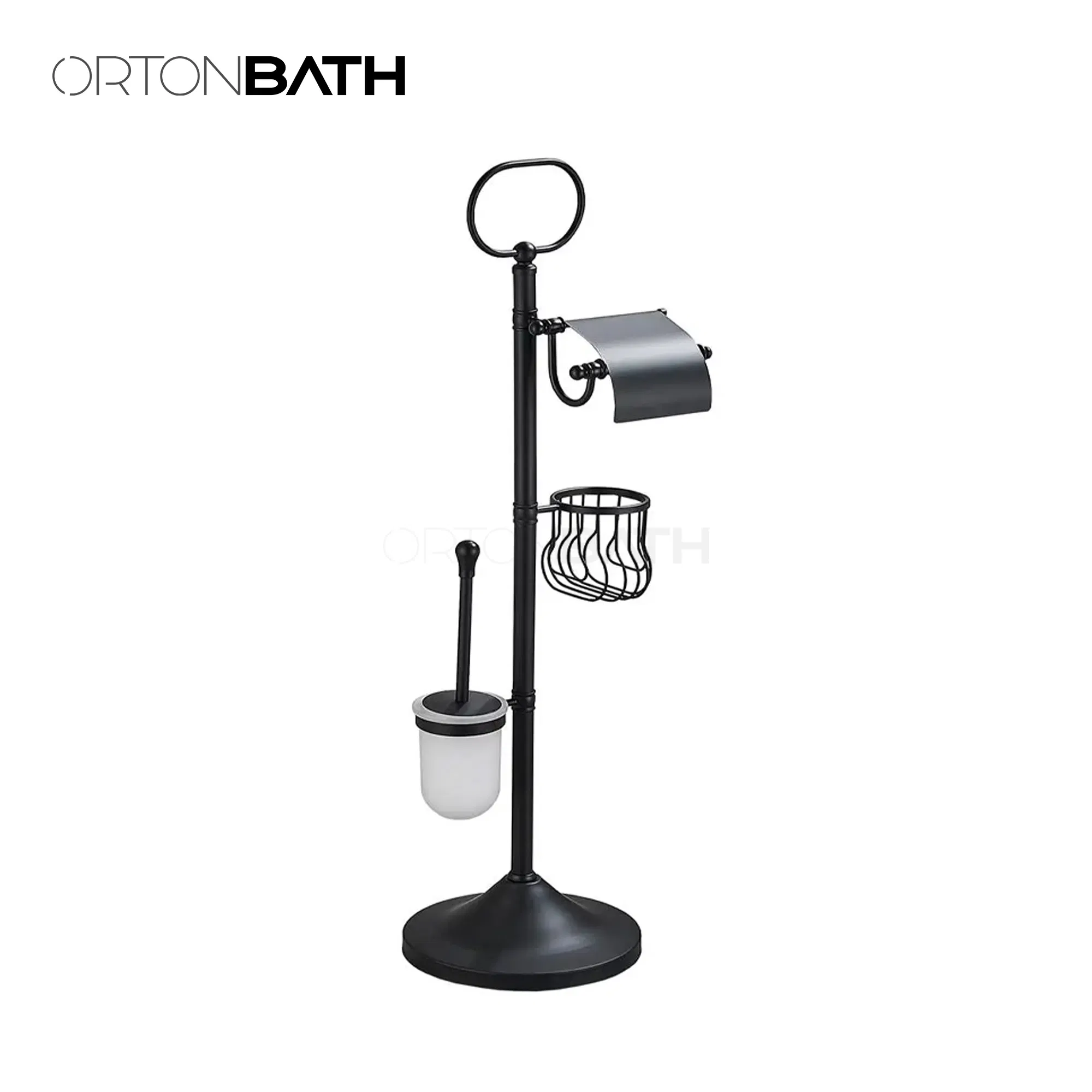 Ortonbath Toilet Paper Brush Floor Standing Stainless Steel Toilet Brush Holder Set Black Bathroom Sanitary Pad Rack Toilet Paper Holder Tissue Holder
