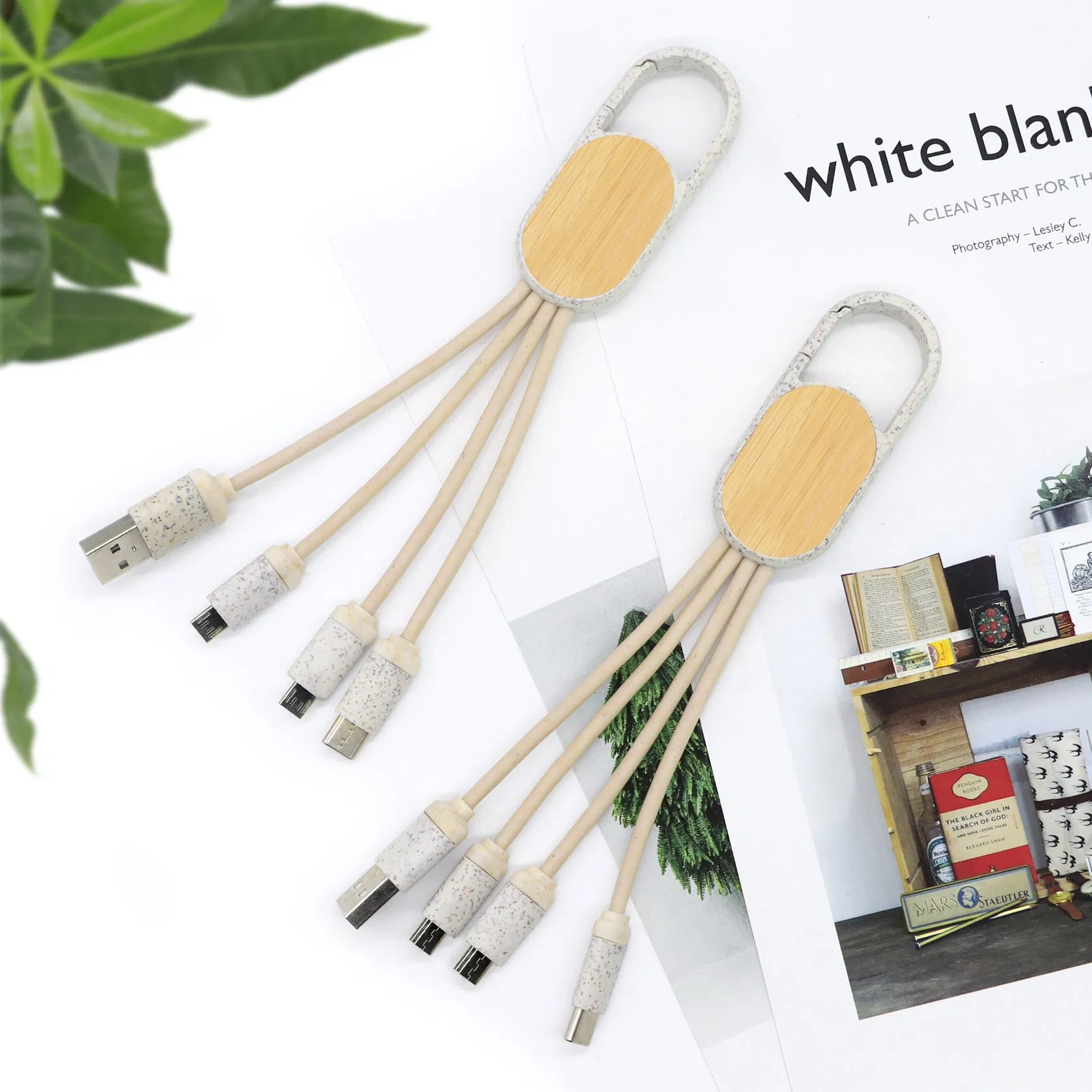 Eco-Friendly Bamboo Materical 3 in 1 USB Charging Cable