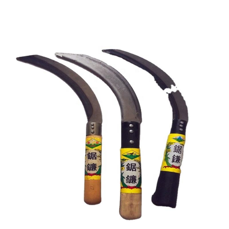 Hight Quality Agricultural Steel Grass Tooth Cane Knives Garden Hand Tools Farming Sickles with Wooden Handle