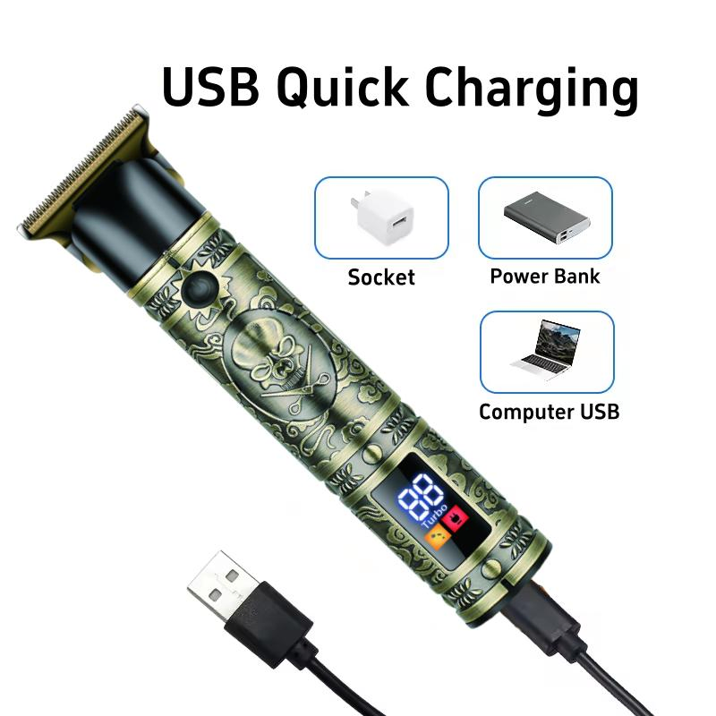 USB Cordless Haircut Beard Trimmer Metal Electric Professional Hair Clipper