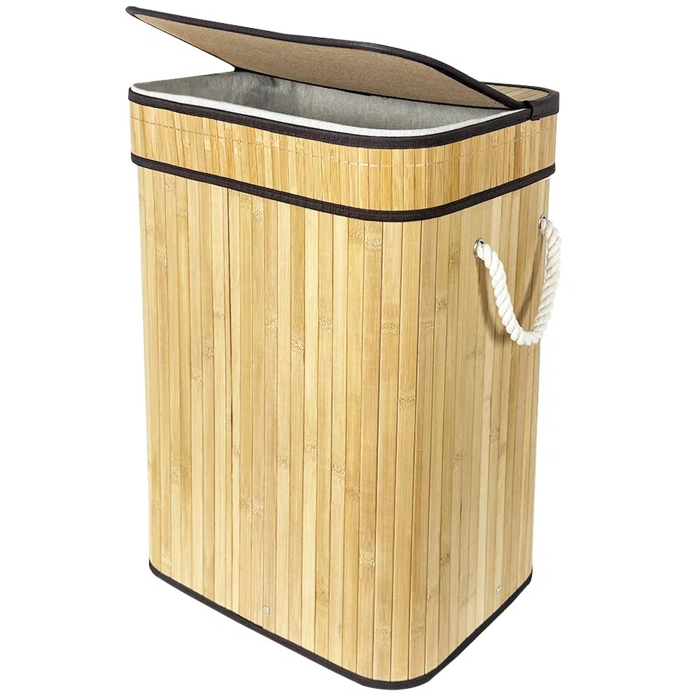 Foldable Natural Bamboo Wooden Laundry Basket for Clothes with Lids