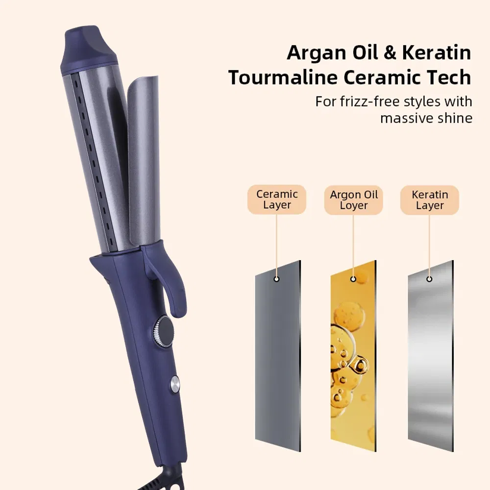 Ceramic Hair Curling Iron Professional LED Electric Flat Iron Hair Curler with Clips