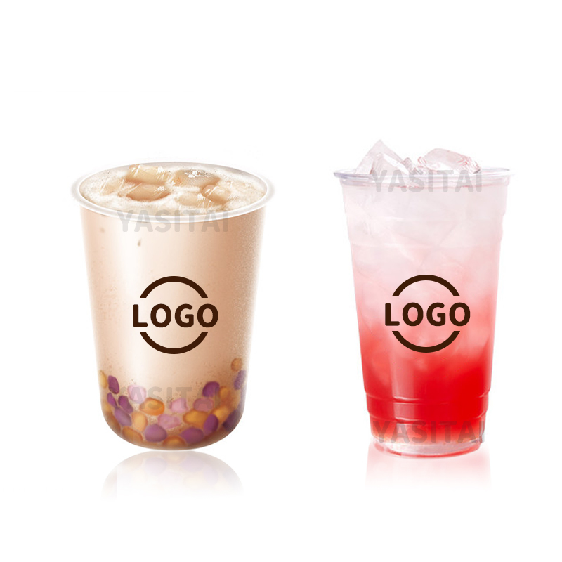 Custom Disposable Printed Logo Transparent Slushy Drinking Juice Ice Cream Milk Tea Bubble Tea Boba Pet Plastic Cup with Lid