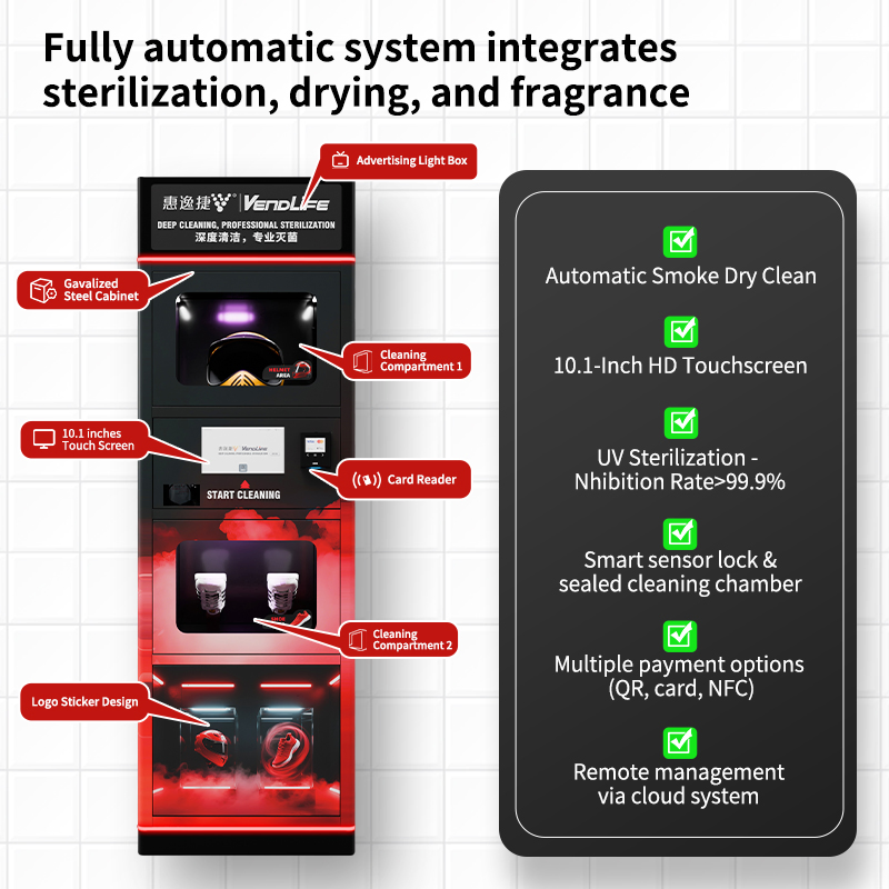 Vendlife Dual Compartment Cleaning and Disinfection Bike Motorcycle Helmet Cleaning Vending Machine Shoes Vendo Machine for Dry Washing and Deodorant