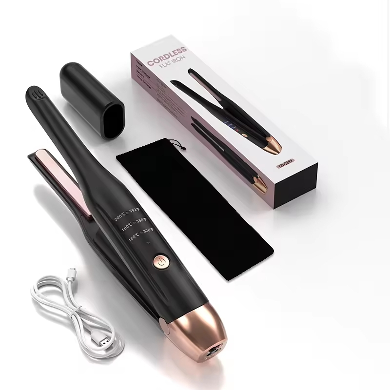 Wireless Portable Hair Straightener and Curler 2 in 1 Rechargeable Mini Ceramic Beard Hair Straightener with LED Light