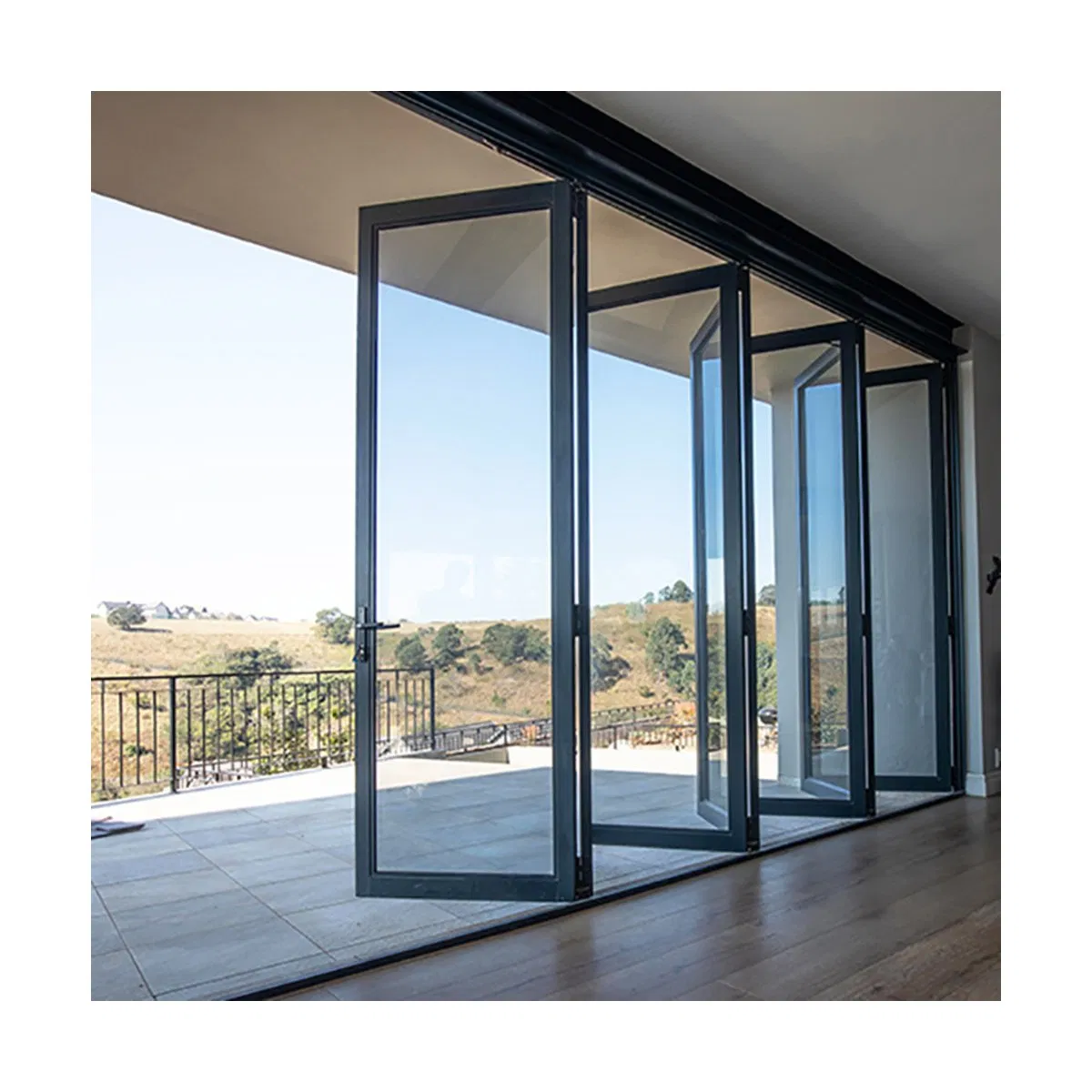 Aluminum Bi-Fold Door Glazing Glass Black Aluminum Frame Windows Doors Aluminum Frame Glass Aluminum Bi-Fold Door