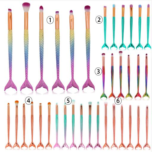6 PCS Makeup Brushes Set Foundation Powder Highlighter Eyeshadow Blush Blending Mermaid Brush Professional Make Up Brush Kits