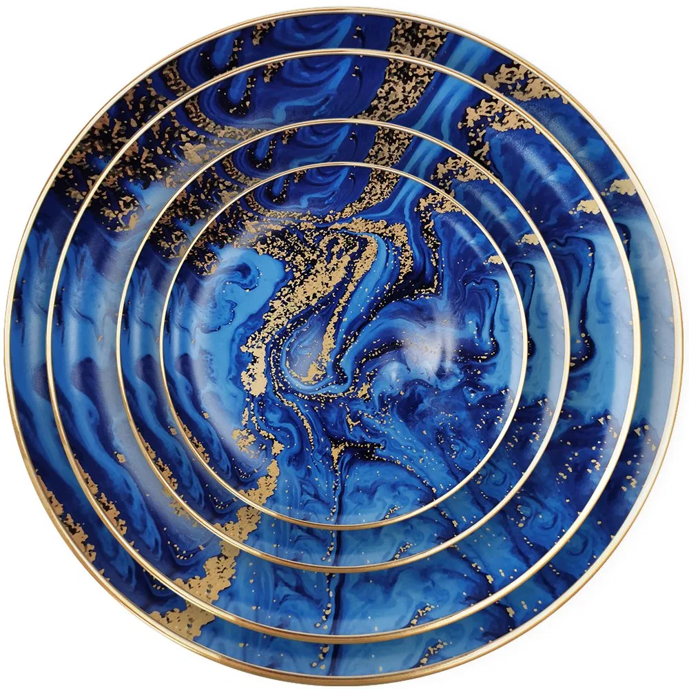 Wholesale Factory Price Art Blue Star River Ceramic Charger Plate Tableware Bone China Dinnerware Set for Party Hotel Wedding