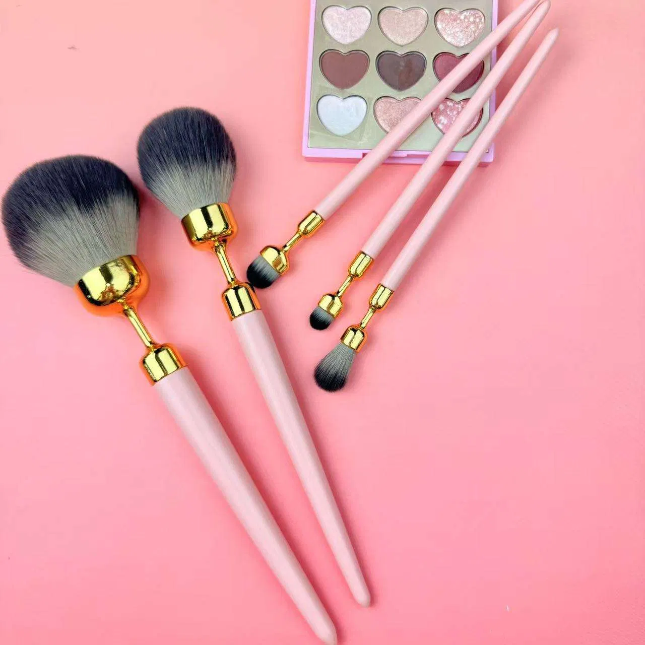 5PCS Plastic Handle Silk Print Surface Large Small Eyeshadow Makeup Brush Set