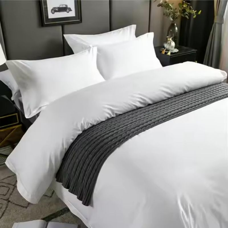 Premium Custom Logo Hotel Bed Linen Duvet Cover White Bed Sheet Hotel Bedding Set 100% Cotton