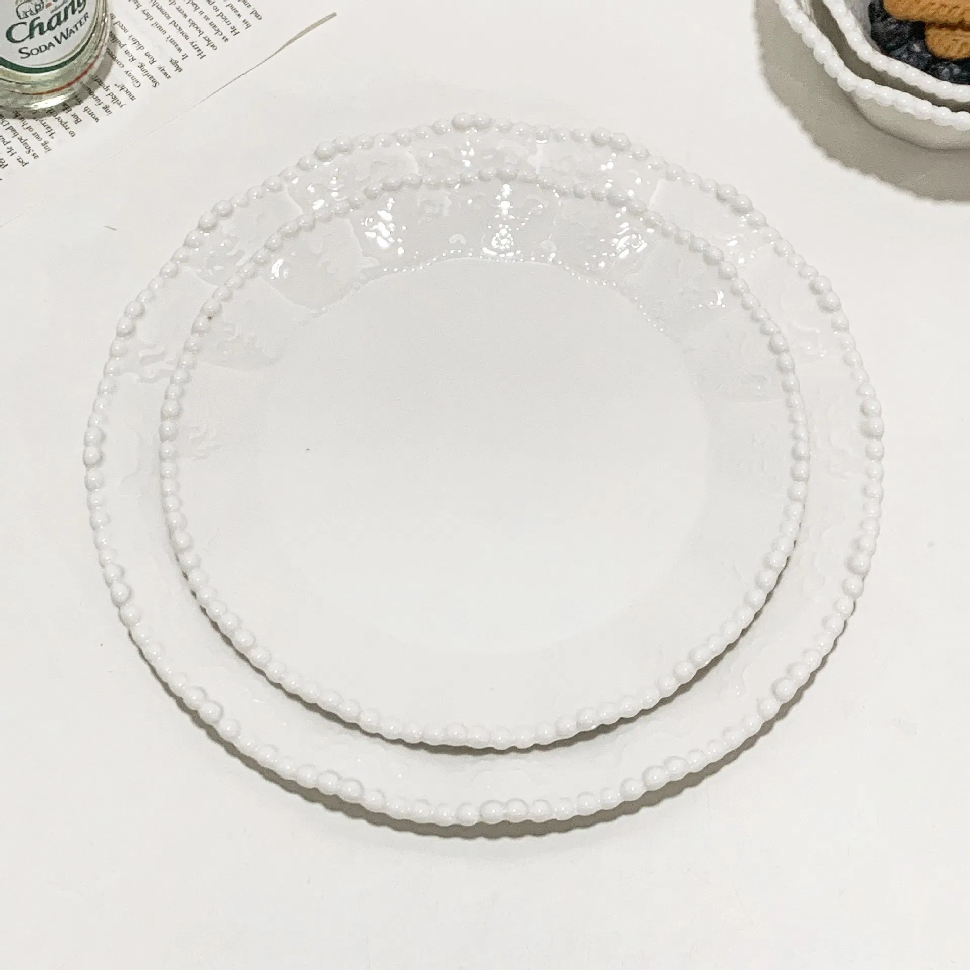 Ceramic Plate Restaurant Pearl Edge Ceramic Soup White Porcelain Tableware