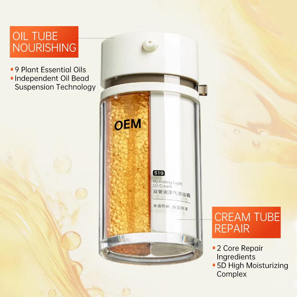 OEM/ODM Fine Line Smoothing Moisturizer Oil-Water Balance Repair Dual-Use Dry & Oily Skin Double-Tube Bubble Oil Cream