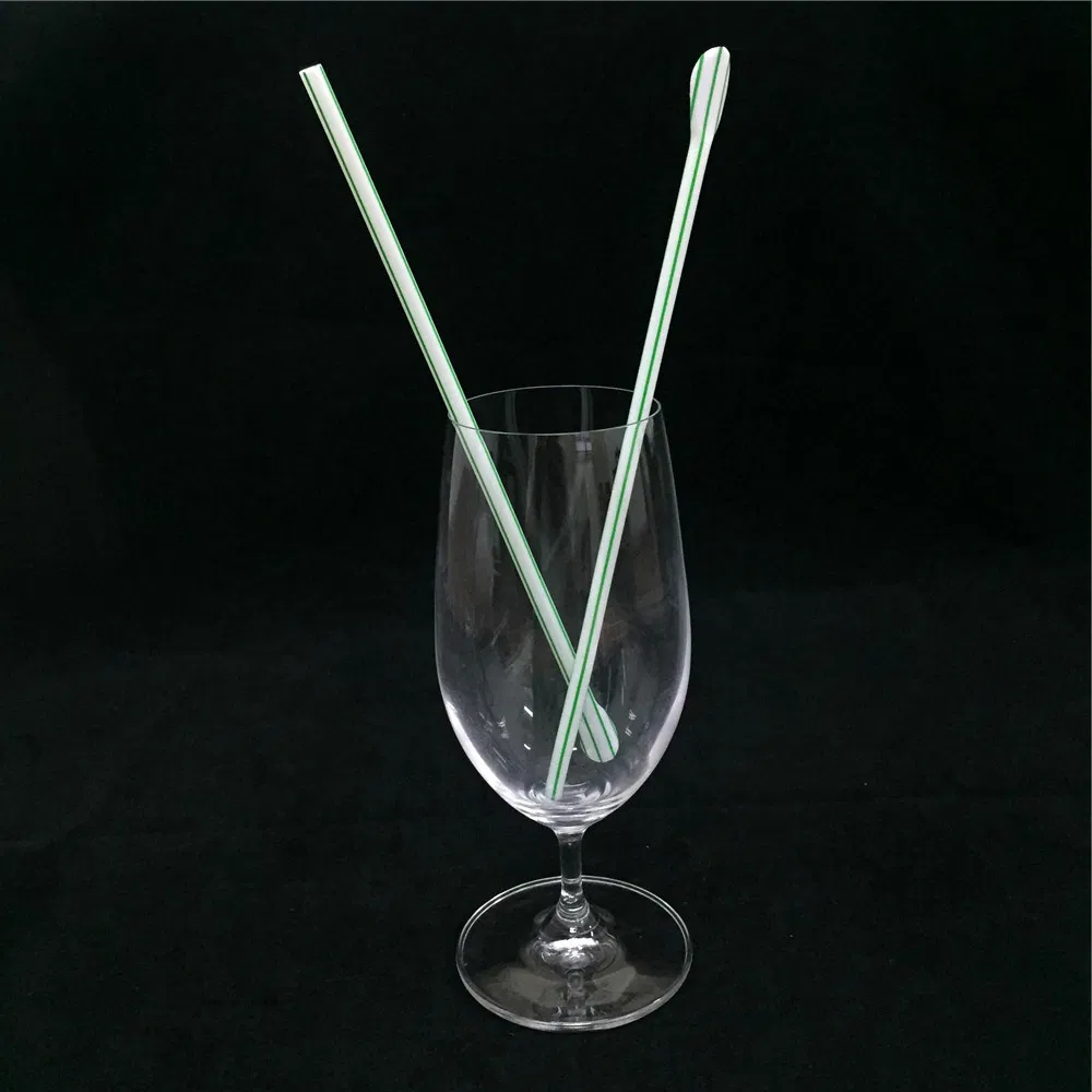 Wholesale Biodegrade Eco-Friendly Cutlery Diameter 6mm /8mm/12mm PLA Plastic Stripe Spoon Straw