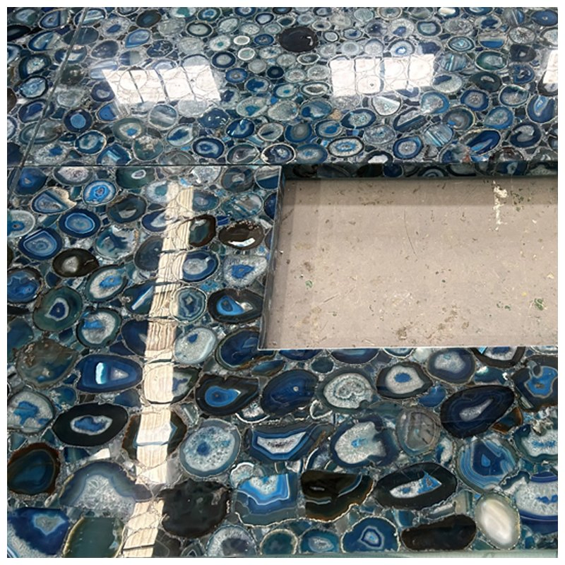 Translucent Semi Precious Blue Agate Laminated with Glass Counertops