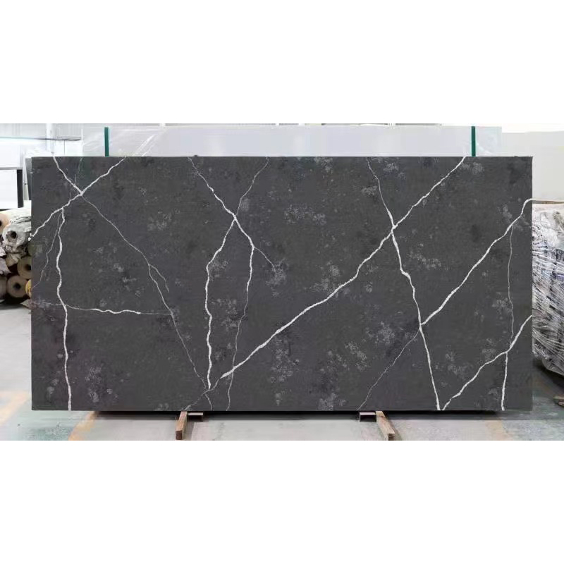 Black/Grey Artificial Marble Quartz Big Slabs for Countertop/Worktop/Island Top/Vanity Top Price