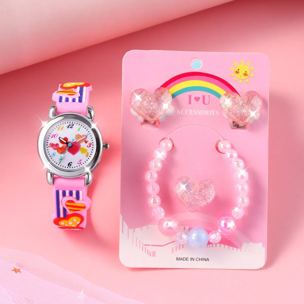 Cartoon Heart Watch Pink Cute Gifts for Girls