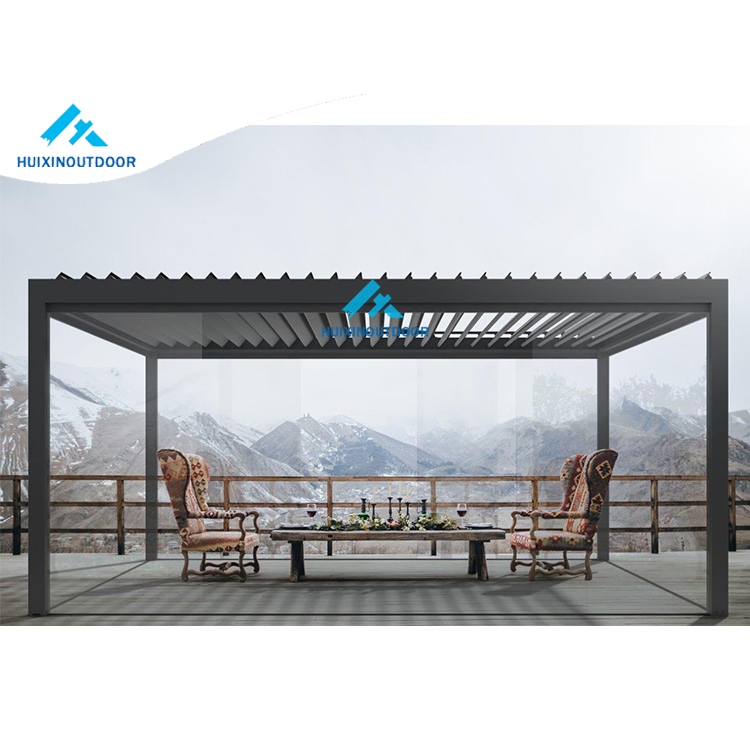 Cheap Easy Open Folding Windproof Aluminium Motorized Louver Pergola Wall Mounted Gazebo