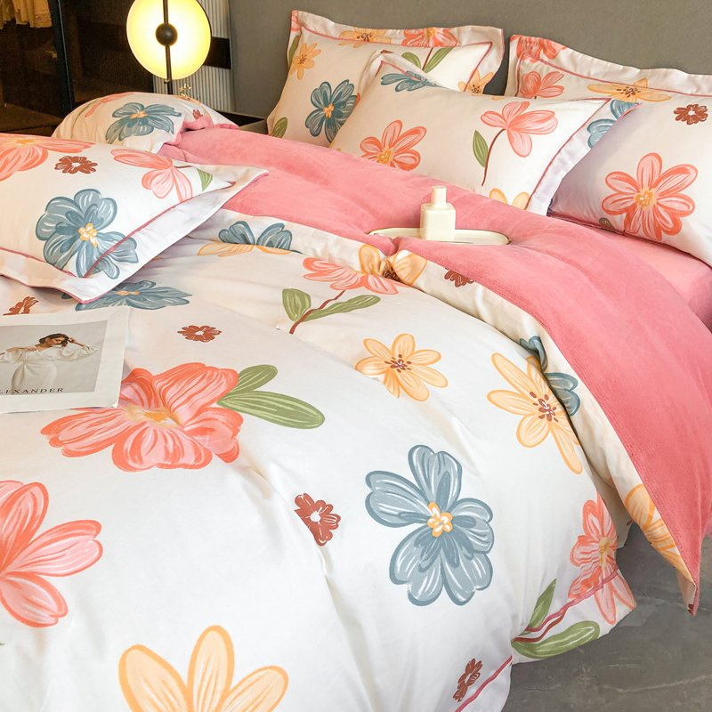 Home Textile Polyester Quilt Cover Bedding Flower Linen Cotton Bed Sheet Comforter Set