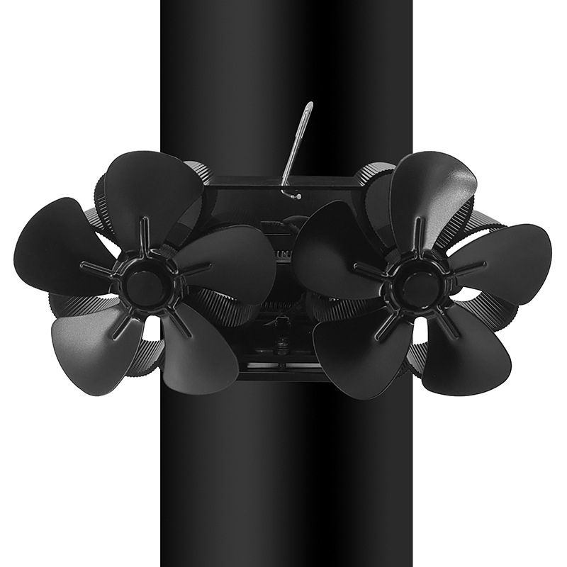 Chimney Duct Wall Mounted Thermal Power Stove Fan, 10 Blade Double Head Fireplace Fan