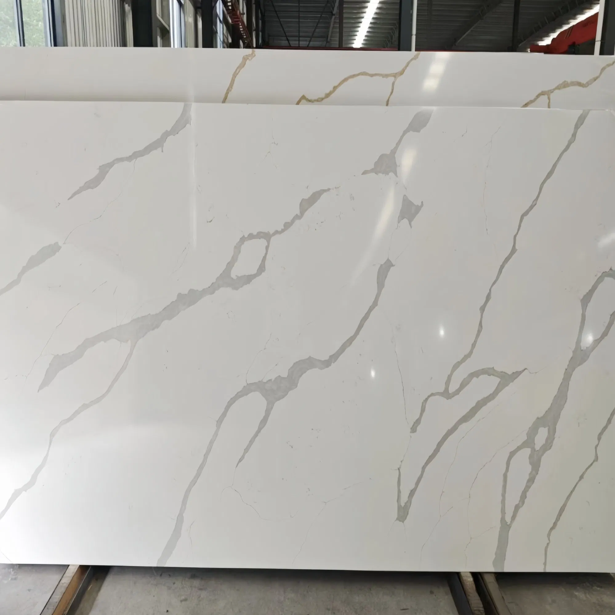 Pari Quartz Stone Slab Building Material Calacatta White Polished Surface Prq6765 3200* 1600*15-30mm for Countertop Kitchen Top/Floor Tile/Wall Tile/Vanity
