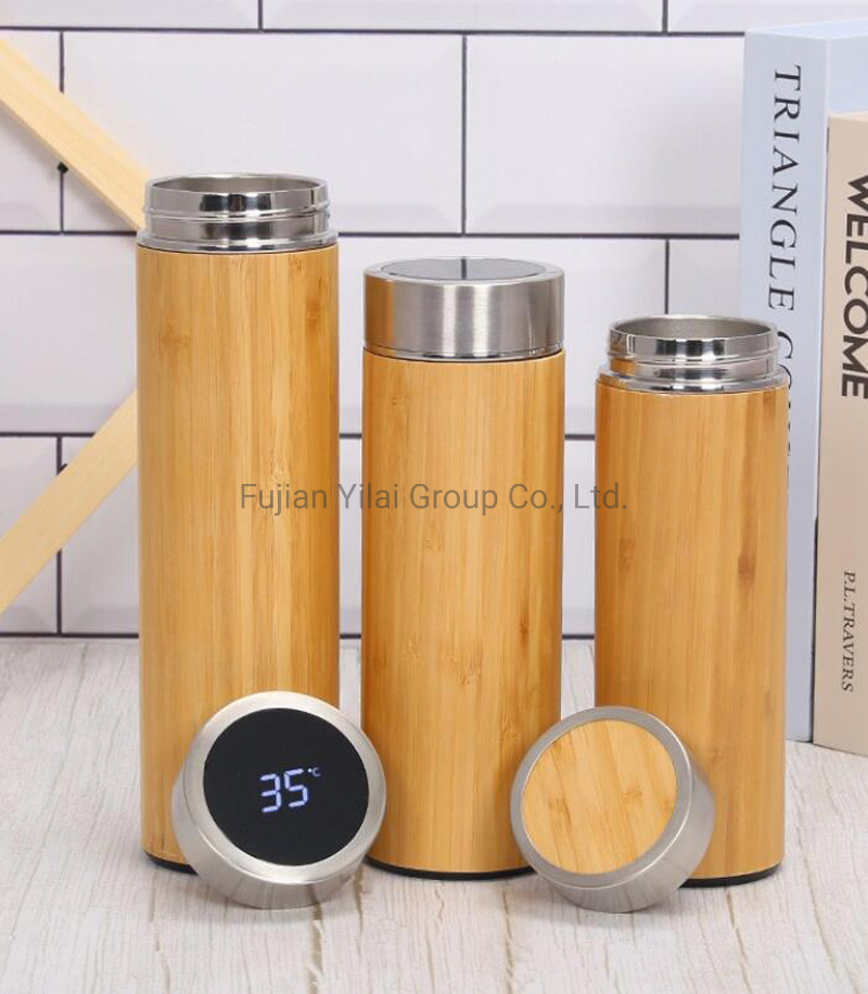 Double Walled Bamboo Vacuum Insulated Tea Infuser Water Bottle with Tea Strainer Travel Vacuum Flask