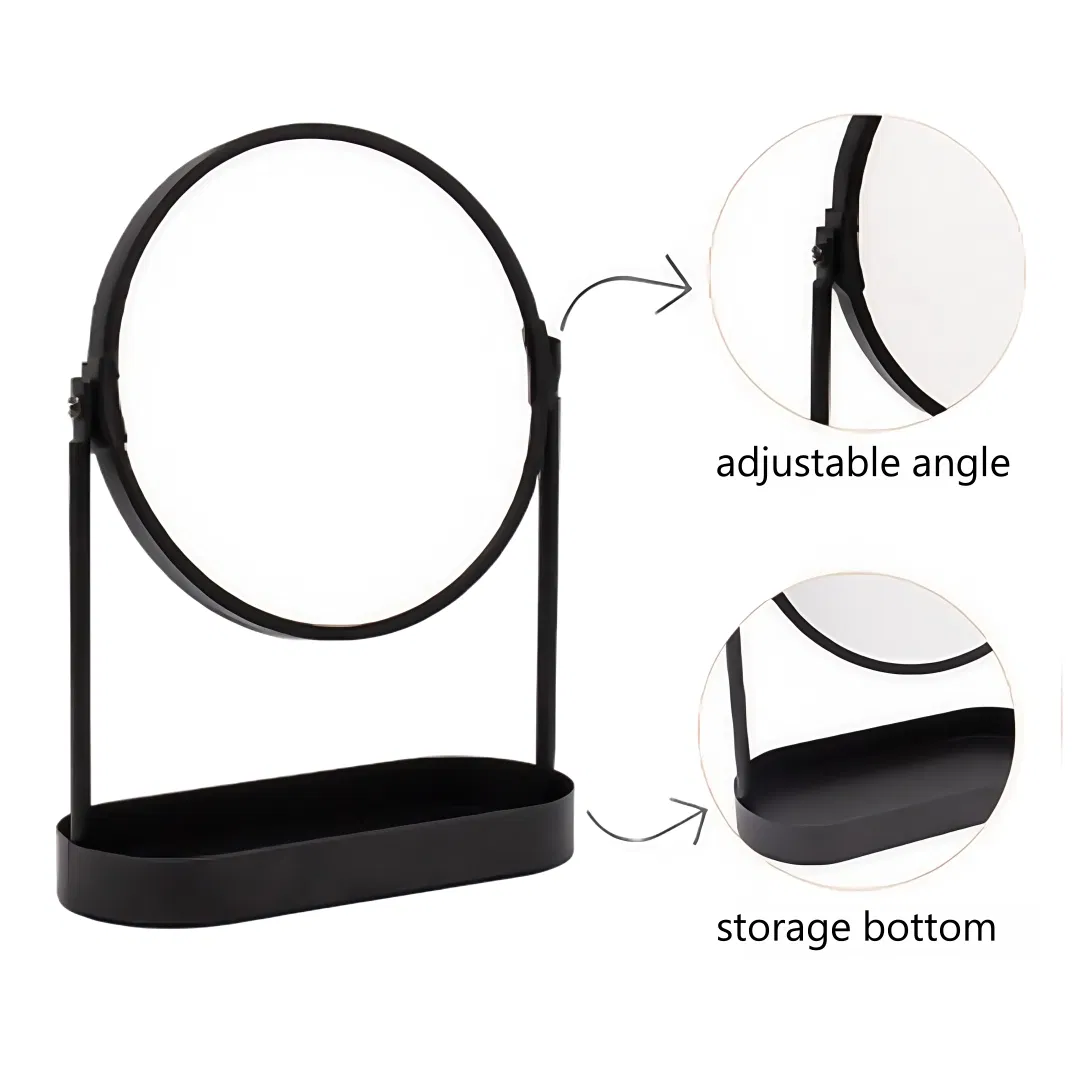 Custom Desktop Storage Cosmetic Mirror Metal Black Rotating Mirror