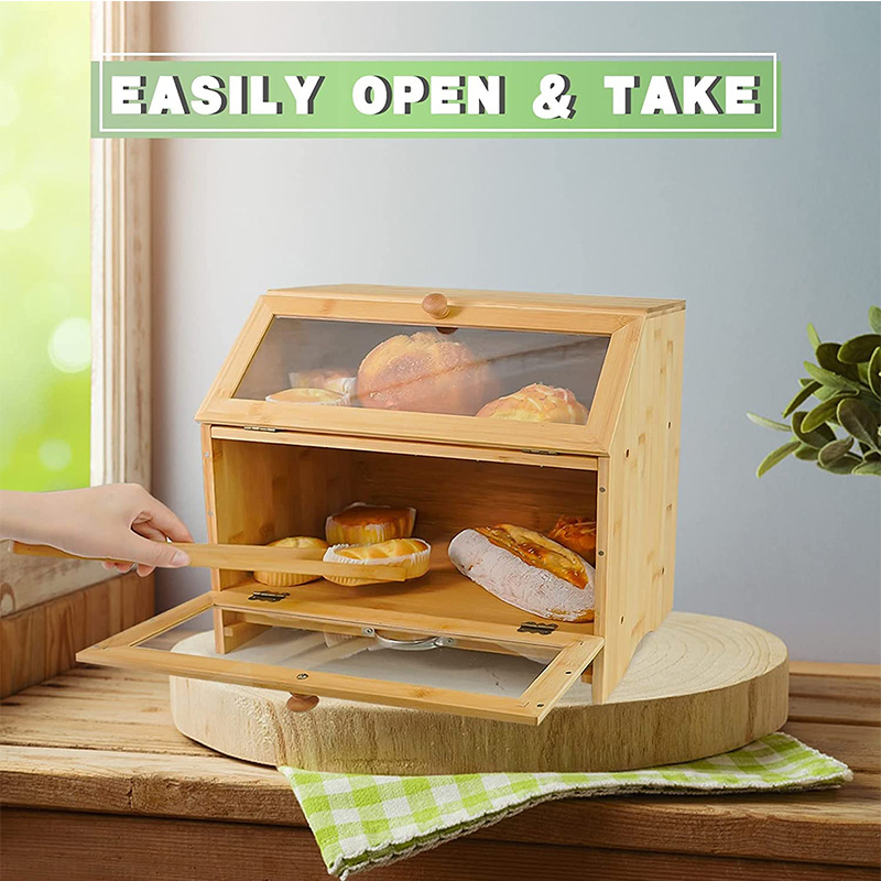 Bamboo Bread Box Multi-Functional Large Capacity Kitchen Food Snack Storage Box
