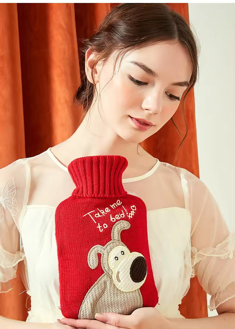 Christmas Personalized Embroidered Cotton Knitted Rubber Hot Water Bottle Bag Cover Custom