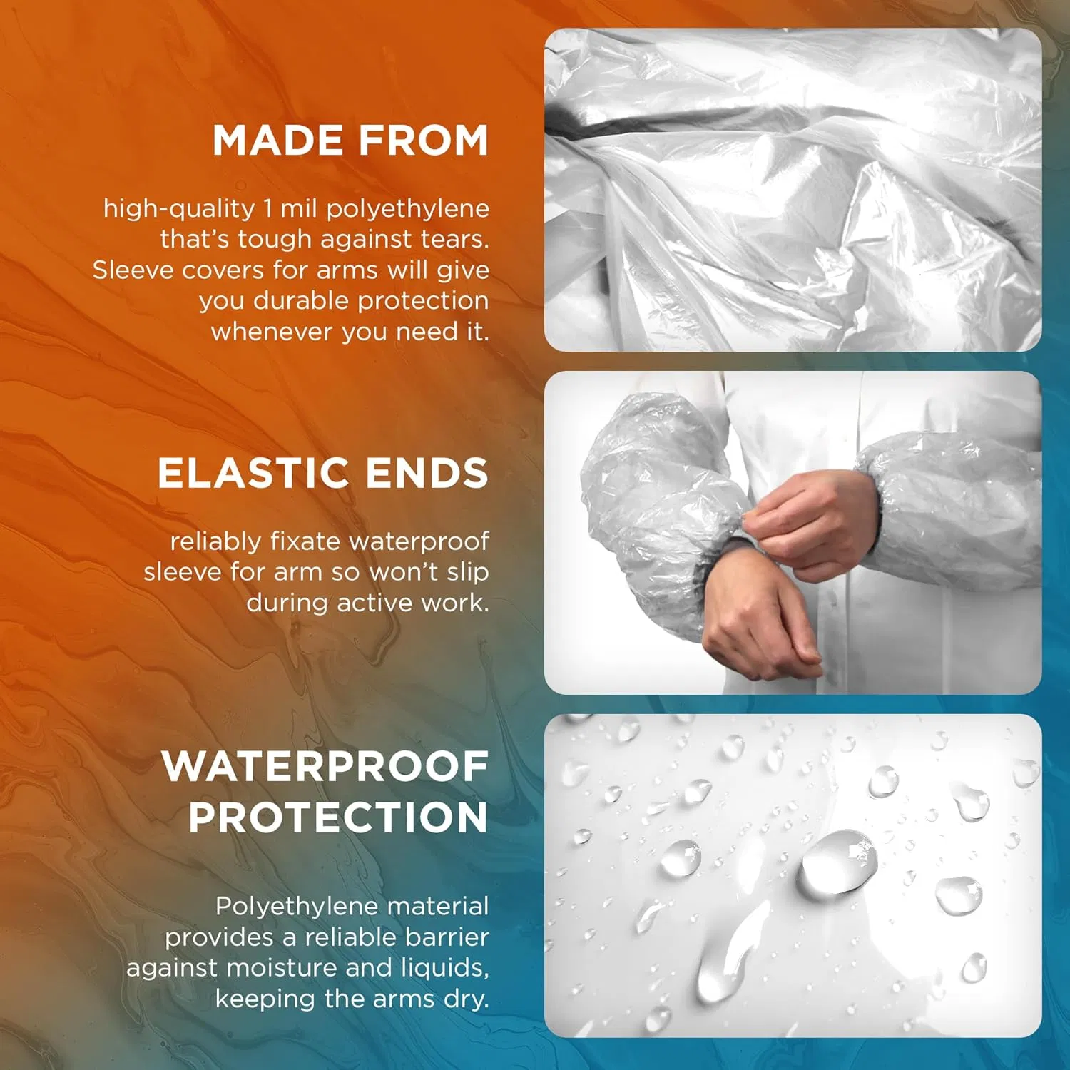 PE Disposable Arm Sleeves with Elastic Edges, Waterproof Sleeve Protectors for Kitchen Medical Use - White