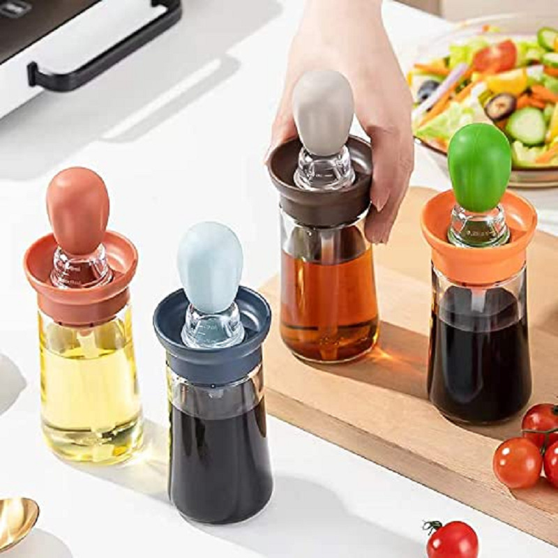 Oil Dispenser Bottle with Silicone Brush 2 in 1 Silicone Dropper Measuring Oil Bottle Dispenser for Kitchen