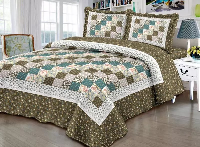 Luxury Quilted Rose Patchwork Cotton Wedding Bedspread Set, Wholesale Bedspread