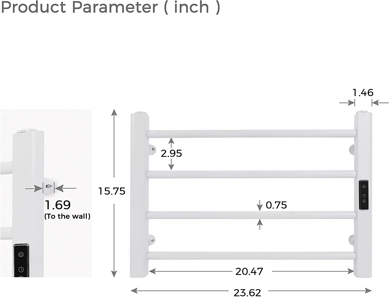 304 Stainless Steel Electric Towel Warmer for Bathroom Heated Towel Rails with Timer