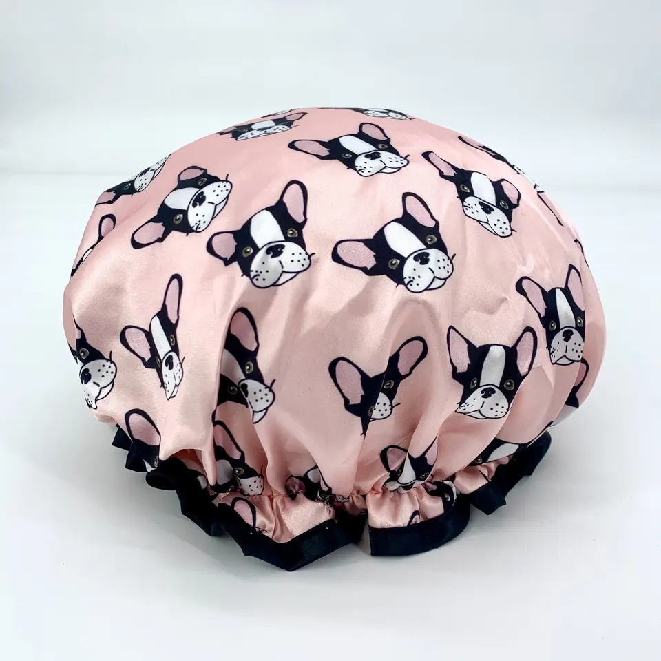 Digital Printed Polyester Satin Fabric Double Layer Pet Dogs Printing Shower Caps