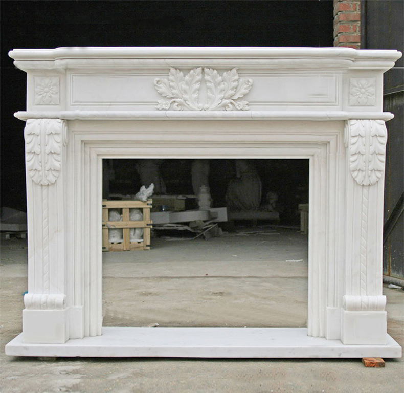 Modern Natural Stone Hand Carved French White Marble Fireplace Surround Frame