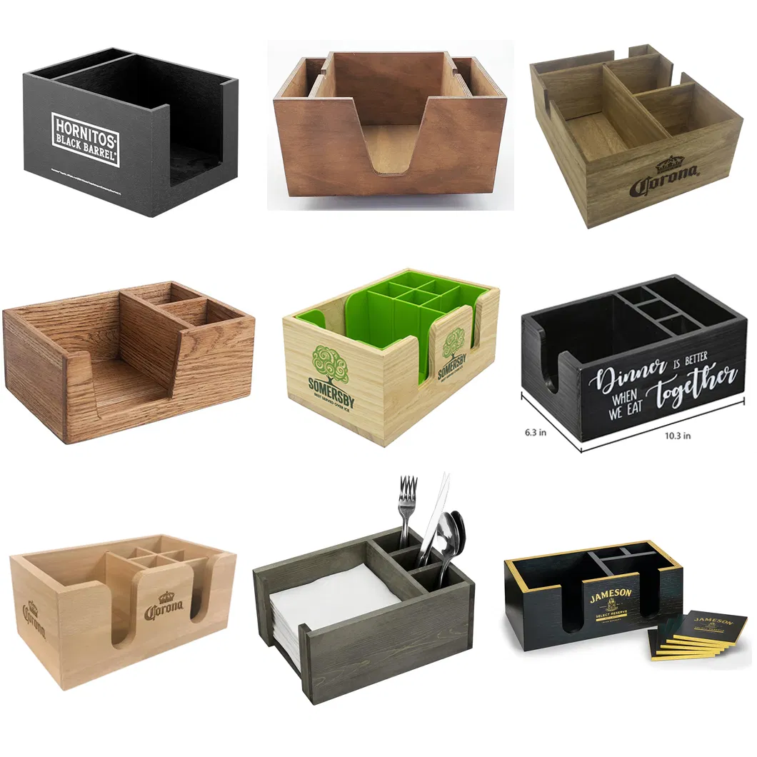 Customized Napkin Holder Wooden Bar Caddy Organizer Condiment Tray