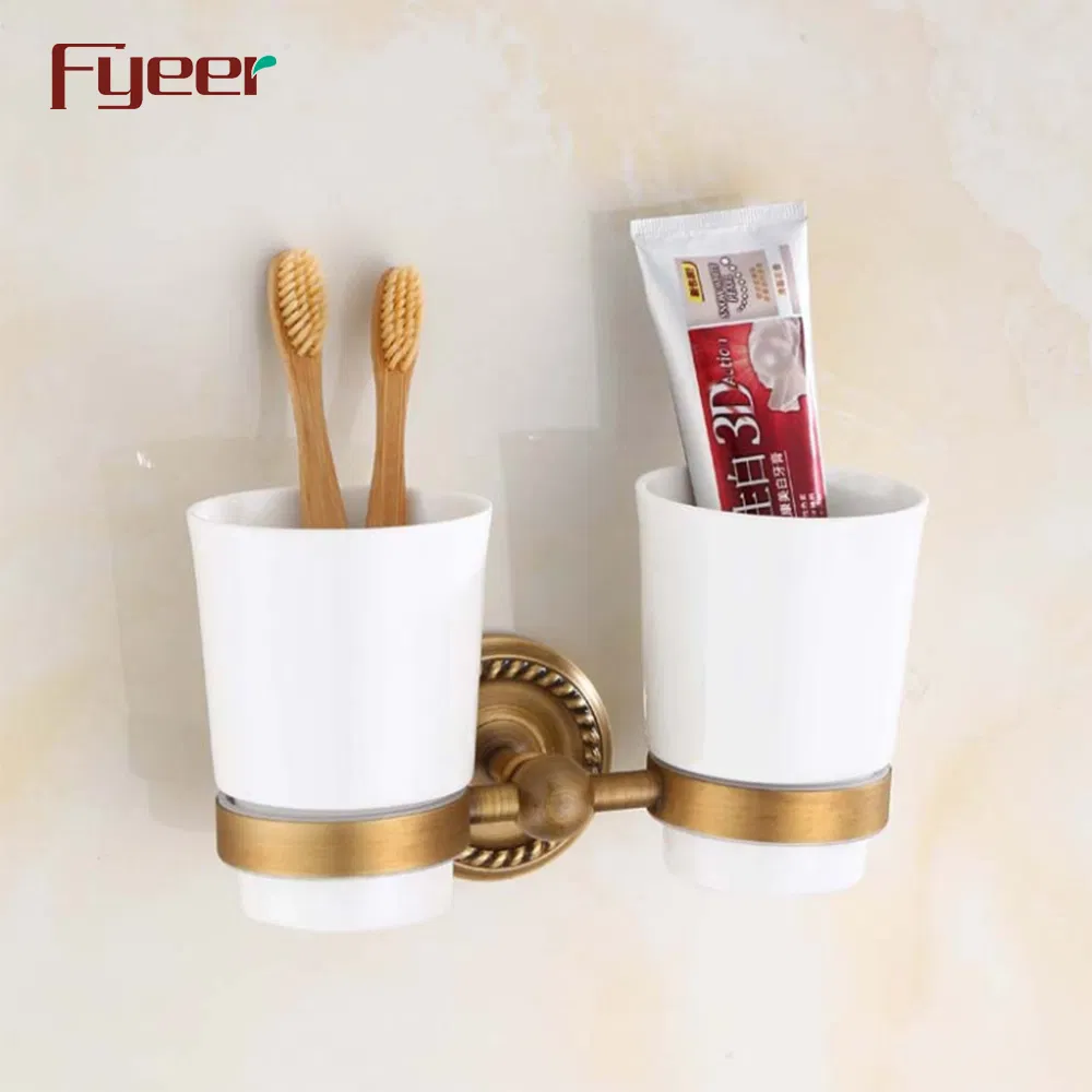 Fyeer Antique Brass Double Tooth Brush Holder