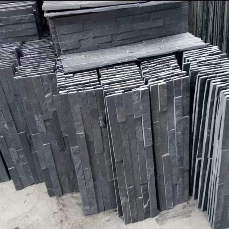 Natural Black Slate Split Ledgestone Wall Stacked Cladding Panel