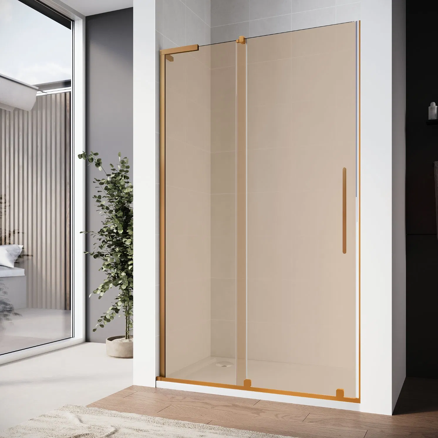 Sally Brushed Bronze Metal 8mm Tempered Glass Sliding Shower Door