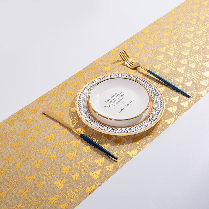 Hot Saled Linen Polyester and Cotton Silver Christmas Tree Fabrics Rolls Popular Christmas Decorative Textile Party Table Runner Tablecloth