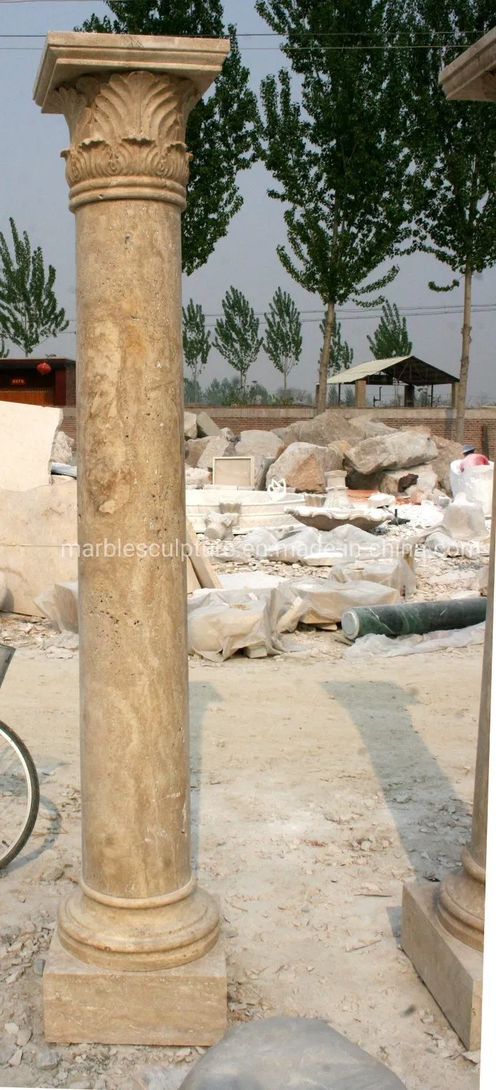 Beige Marble Column Stone Sculpture (SY-C024)