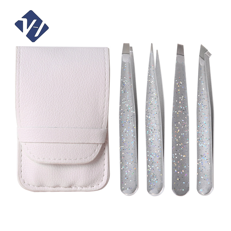4PCS Precision Tweezers for Eyebrows Colorful Professional Slanted Squared Pointed Eyebrow Tweezer