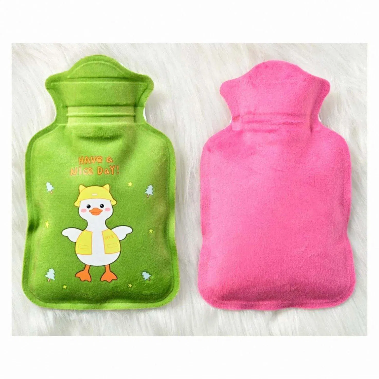 Hot Selling Flocking Rubber Cute Portable Leakproof Warmer Heat Cartoon Hot Water Bottle