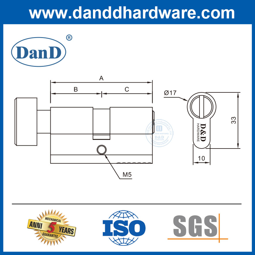 Bathroom Door Lock 60mm Satin Nickel Solid Brass Door Lock Cylinder