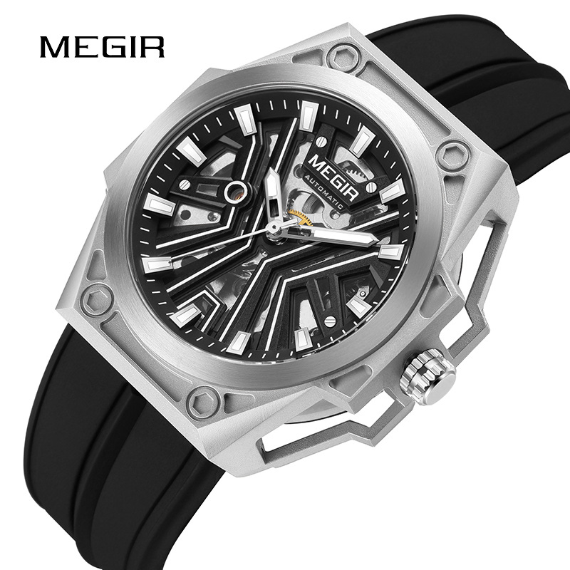 Megir 8603G Men's Sports Business Silicone Strap Multi Functional Automatic Mechanical Watch