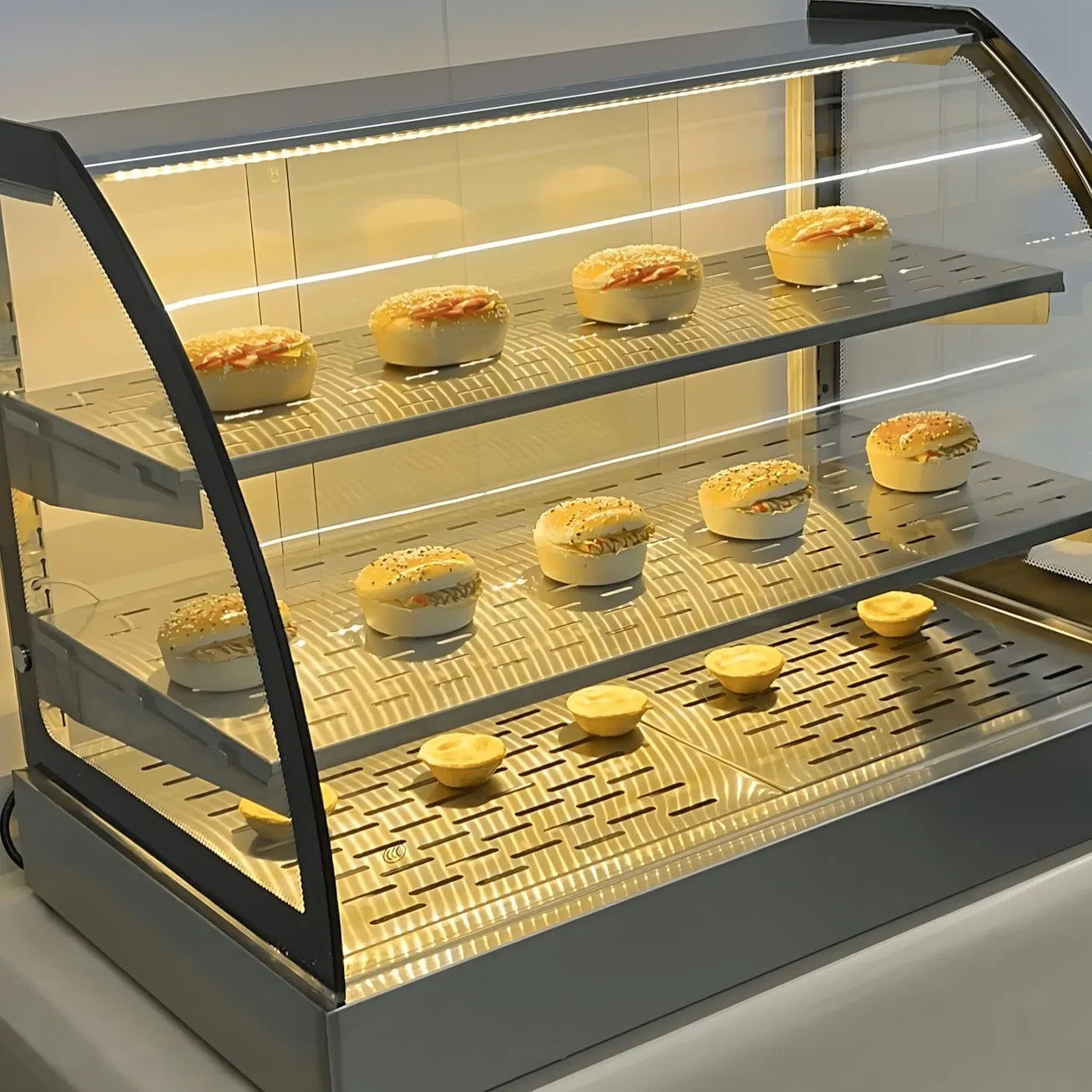 CE Certified Electric Curved Food Warming Display Meets European Safety Standards